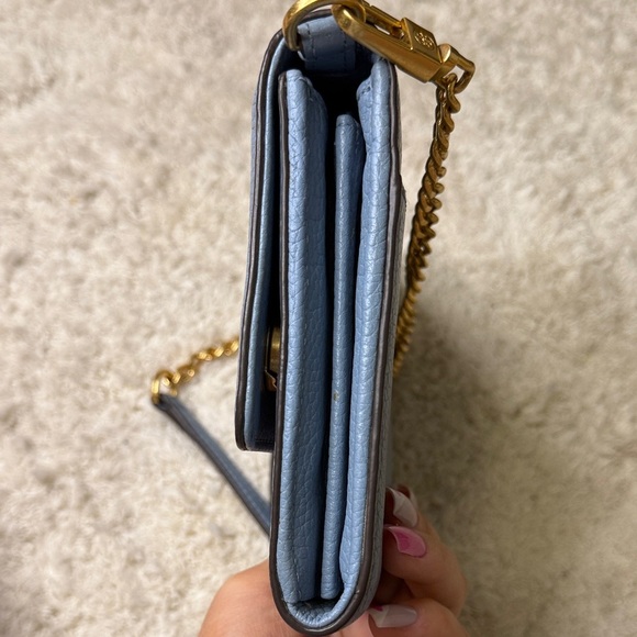 Tory Burch Sky Blue Britten Pebbled Leather Combo Crossbody Bag - Picture 3 of 13